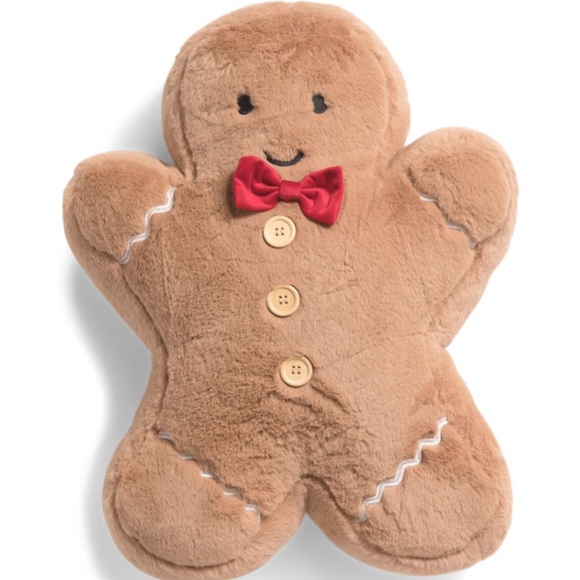 MARTHA STEWART Gingerbread Man Plush Pillow with Red Bow - Picture 1 of 1